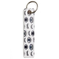 Close-up of faux leather keychain featuring evil eye patterns and silver metal ring - Artistic Eye Creative Style (BE1657MI06)