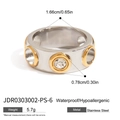 Silver stainless steel ring with gold round crystal setting, 0.78cm width and 1.66cm diameter - Two-Tone Rhinestone Ring (JDR0303002-PS-6)