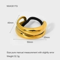 Detailed size chart of irregular golden hair cuff with 50x40mm dimensions and weight data - Gold Streamline Irregular (NXA3017G)