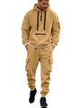 Men's khaki tracksuit set featuring a fleece hoodie and cargo pants in a relaxed fit - Khaki