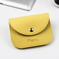 Yellow pebbled leather mini coin purse with silver snap button and Pieru logo detail - Yellow