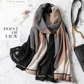 Fashionable color-block linen-cotton scarf with heart print and stripes in beige and black - 180x90cm / Heart Pattern Color Block (YM61-1)