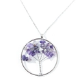 Handmade silver Tree of Life necklace with natural purple and white crystal stone pendant - Purple Crystal