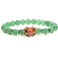 Bracciale di perle di avventurina verde con ciondolo a corona e agata rossa - Verde Rosso