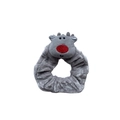 Detalle de un coletero navideño de felpa gris con una linda cabeza de reno animado - Reno Gris
