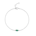 Macro shot of S925 sterling silver chain featuring marquise-cut green zircon gemstone - White Gold