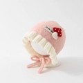 Detailed close-up of pink knit baby hat featuring mushroom decor and warm ear flaps - 50cm 1-2 Years / Mushroom-Pink