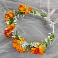 Floral bridal headband with orange roses, white flowers and pink ribbon ties - Orange HS-J7156JS