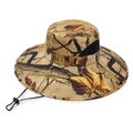 Leaf camouflage outdoor sun hat with wide brim and breathable mesh vents for fishing - One Size / Khaki