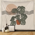 Bohemian tapestry featuring a monstera plant art and sunset waves on a neutral wall - Mld29 / 73X95CM (Brushed Fabric)