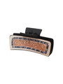Black cowboy style hair claw clip featuring embossed brown leather and blue beads - Black Cowhide Embossed Beaded (90154)