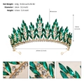 Luxurious vintage bridal crown with emerald green marquise rhinestones in gold setting - Gold-Green