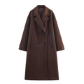 Detailed close-up of dark brown wool coat featuring double-breasted buttons and classic lapel - XS / Coffee