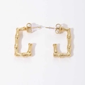Detail of 14K gold plated bamboo texture J-shaped titanium steel earring with stud back - Bamboo Texture/Rectangular / Gold