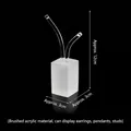 Clear brushed acrylic earring display stand with cube base and dual curved supports - Fireworks Earring Stand Large (Brushed)