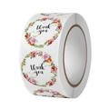 Roll of floral thank you stickers with pink and orange wreaths for gift sealing - Pink Orange Floral Wreath