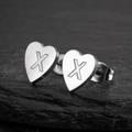Minimalist heart-shaped stainless steel stud earring with engraved letter X - Letter X / Steel