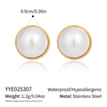 Detailed view of 0.9cm pearl earrings with stainless steel studs and technical specs - Pearl Stud Earrings (YYE025307)
