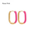 Detail view of U-shaped rose red enamel earrings with polished gold-plated finish - Rose Red
