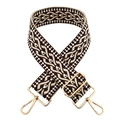 Close-up of 5cm wide woven shoulder strap with geometric patterns and gold hardware - Brown