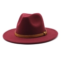Classic burgundy fedora wool hat featuring a brown faux snakeskin leather band detail - M (56-58cm) / Burgundy