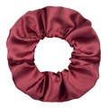 Detailed view of dark red satin fabric texture on a large elastic hair scrunchie accessory - Burgundy