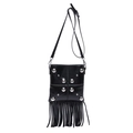 Borsa a tracolla in vernice nera con borchie argentate e nappe con frange lunghe - Nero