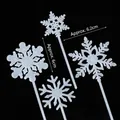 Sparkling white snowflake cake toppers with glitter finish for Christmas party decor - 4pcs Transparent Plastic Snowflakes