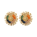 Gouden oorknopjes met regenboog baguette edelsteen halo en kristallen middelpunt - Regenboog Geometrisch Knopje Stijl (CX-E992)