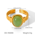 Detailed view of oval green stone ring in gold stainless steel with size measurements - OD-R30090 Green Semi-precious Stone Ring