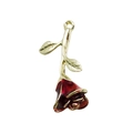 DIY rose flower charm in gold-plated metal with elegant red enamel finish - Rose Charm 15x26mm (16835)