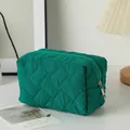 Portable emerald green floral quilted makeup bag with zipper and large capacity - Irregular Quilted Peacock Green