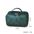 Detail view of green marble cosmetic bag showing top handle and dual zippers - X-197 Rectangle Dark Green