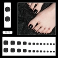 Glossy black press-on toe nails with silver reflective lines 24pcs full set display - Solid Cool Black (Glue Type)