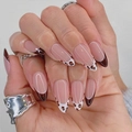 French leopard print almond press-on nails in brown and nude tones on model hand - Bz1584 Extravagant And Luxurious / Jelly Glue + Nail File