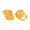 Fashionable gold plated titanium steel stud earrings with elegant woven texture pattern - Woven Texture Gold Style (GE909)