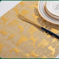 Linen Christmas table runner with golden reindeer and forest print for holiday decor - Bronzing Christmas Reindeer Roll