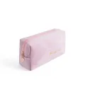 Pink velvet makeup bag with gold zipper and embroidery in a soft portable design - Square Bag / Girl Pink