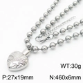 Silver stainless steel heart pendant necklace with bead chain and lobster clasp - Steel Color Necklace (KN234442-Z)