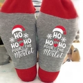 Christmas socks in red and gray featuring HO HO HO POUR THE Merlot holiday typography - One Size / Christmas Hat Letter Grey Red