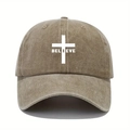 Washed cotton baseball cap in khaki brown with BELIEVE cross print and curved brim - One Size / Khaki