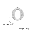 Silver letter O stainless steel pendant with sparkling crystals and size details - Letter O