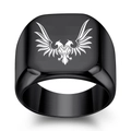 Polished black stainless steel square signet ring featuring a laser-engraved white eagle logo - US 10 / Gun Black