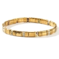 Golden and marble texture Tila bead stretch bracelet with polished geometric metal pieces - Textured White