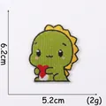 Detailed embroidery of green cartoon dinosaur patch with red heart, 6.2cm x 5.2cm size - No. 6 (Green Dinosaur with Heart)