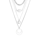 Silver multi-layer necklace with pearl and circular zircon pendants in titanium steel - Steel Color Multilayer Pearl Zirconia Necklace (KN236232-KFC)