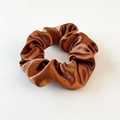 Coffee brown satin scrunchie with smooth silky texture and elegant rich pleats - No Card / Dark Coffee