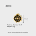 Detail of 15mm stainless steel spider web pendant showing size, material and weight specs - NXC088-Black Spider Web