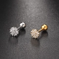 Pair of flower shaped zircon stud earrings in silver and gold finishes with screw balls - Exquisite Flower(S-CC001-18)