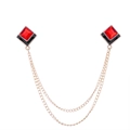 Fashionable square red gem collar chain with gold tassels and black enamel frame - Red (Gold Base)